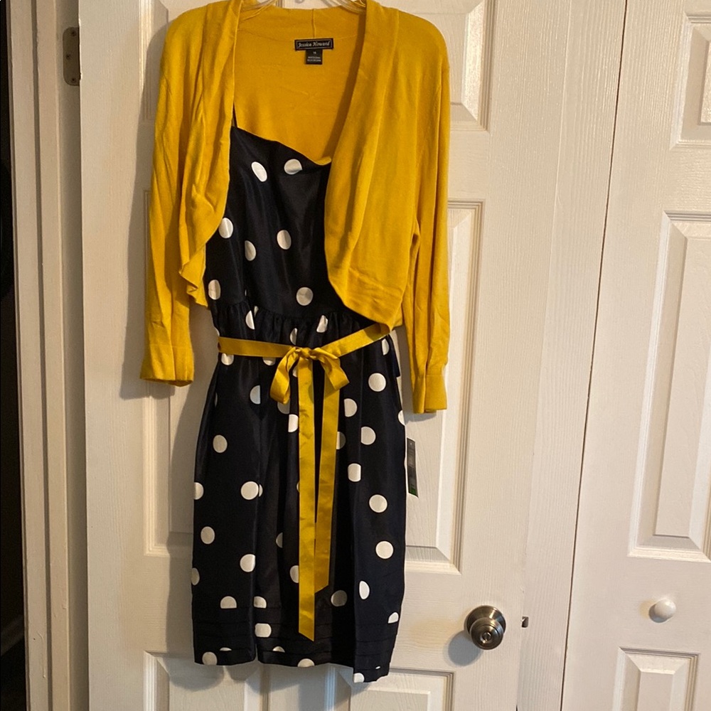 Jessica Howard Yellow and Black Wrap Sundress Casual